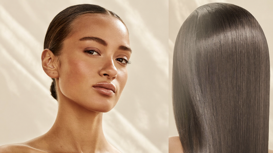 Junge Frau mit glattem, glänzendem Haar ohne Frizz – Anti-Frizz-Pflege