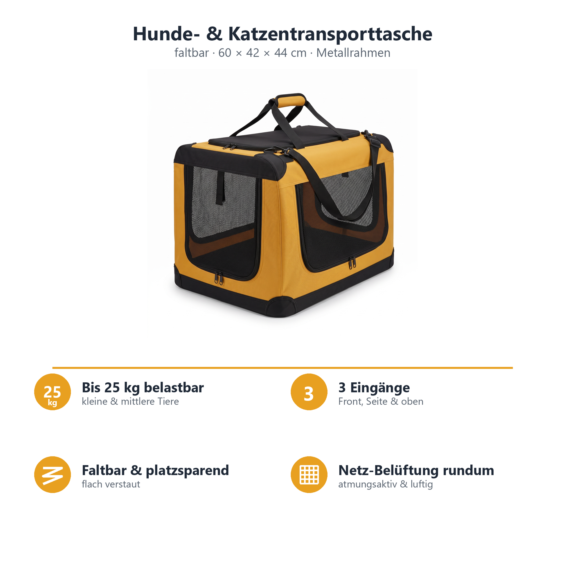 Vorteile bis 25 kg, 3 Eingaenge, faltbar, Netz-Belueftung