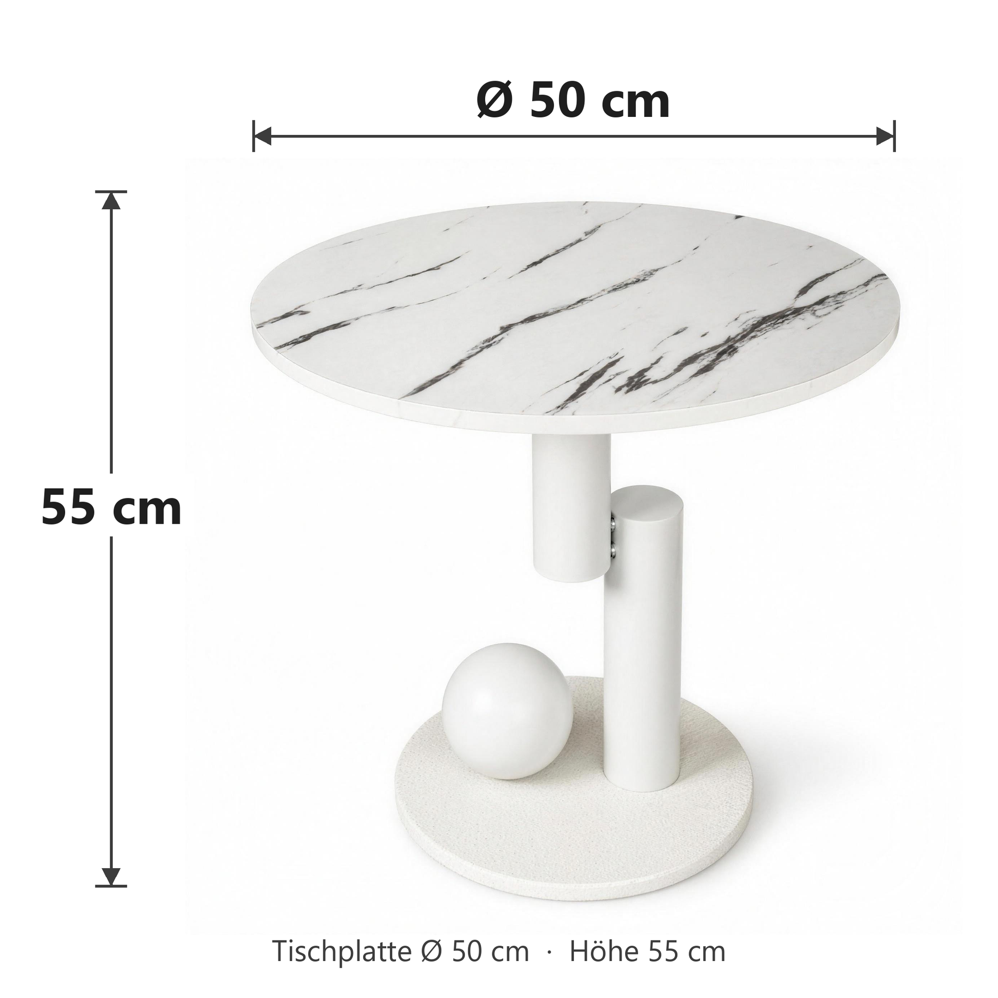 Maße: Tischplatte Ø 50 cm, Höhe 55 cm