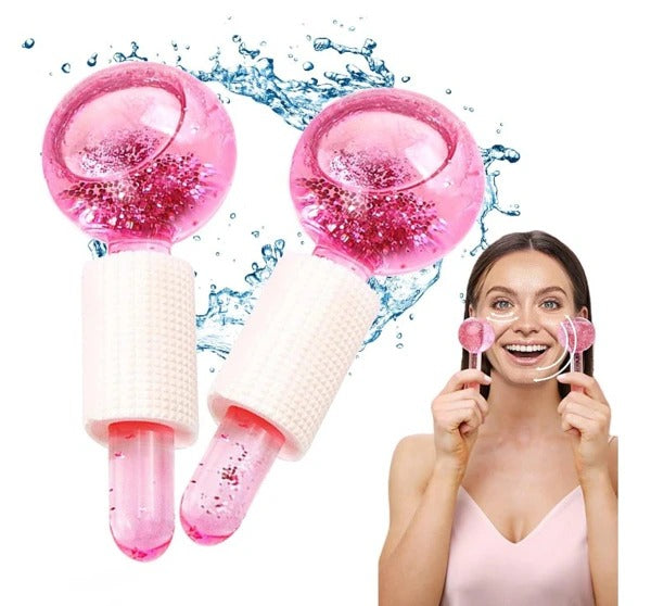 Set mit zwei pinken Gesichtsmassage Kühlbällen