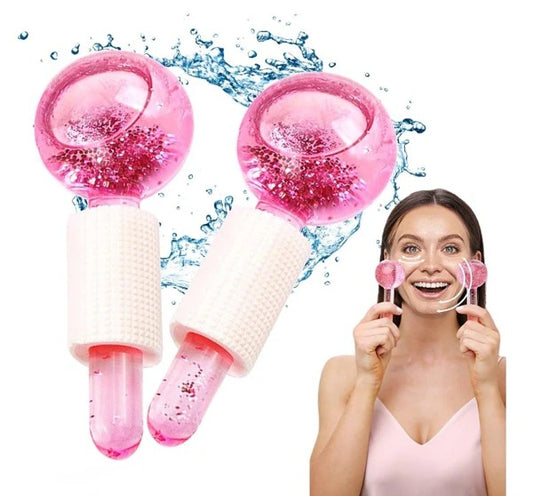 Set mit zwei pinken Gesichtsmassage Kühlbällen