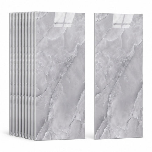H-basics Klebefliesen Grau Marmor 60×30 cm – 3D Fliesenaufkleber selbstklebend, 10 Stück (1,8 m²)