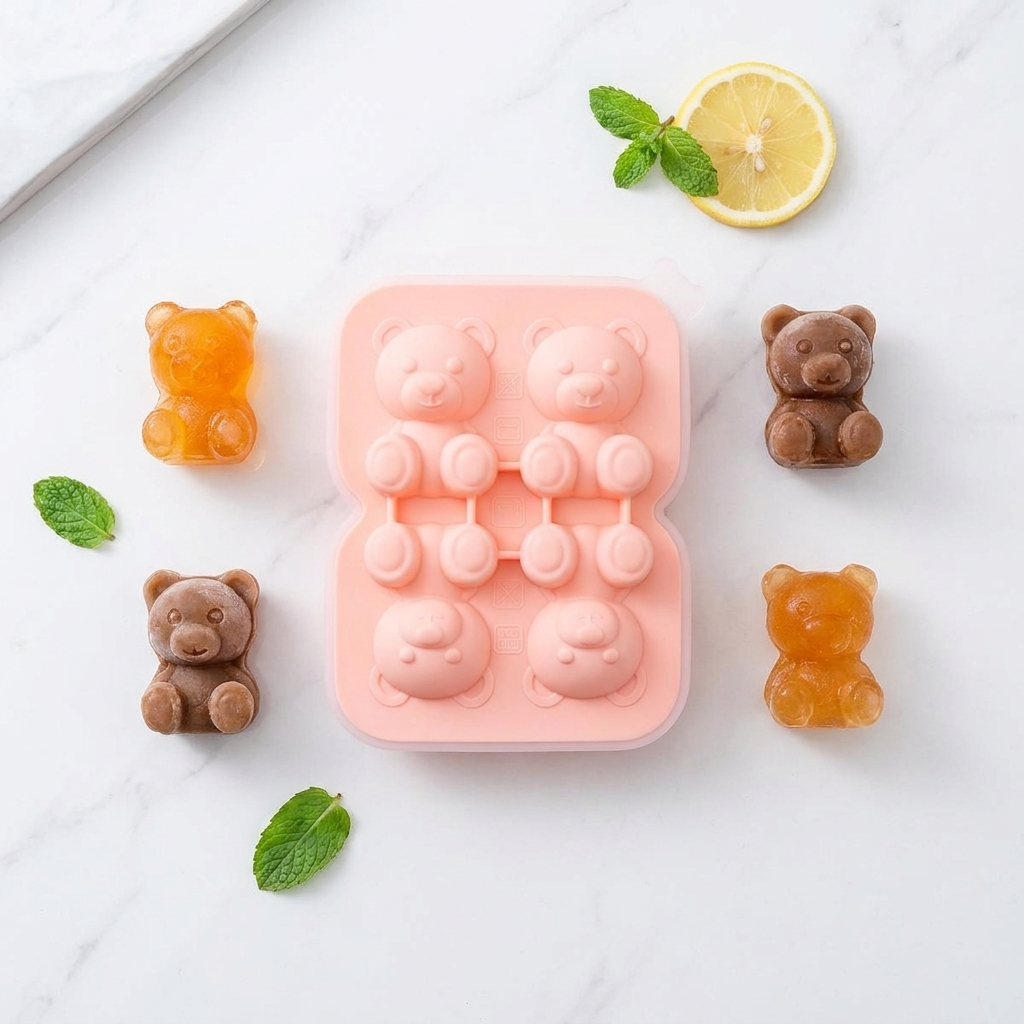 Silikon-Eisformen Bären – Form mit 4 Bären-Eiswürfeln, Flatlay
