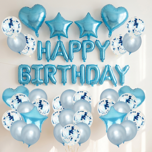 Happy Birthday Ballonset Blau als festliche Party-Dekoration