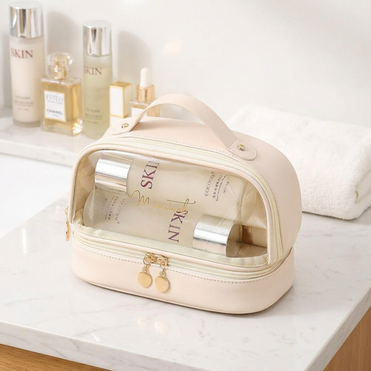 Kosmetik-Organizer Creme auf Marmor-Ablage