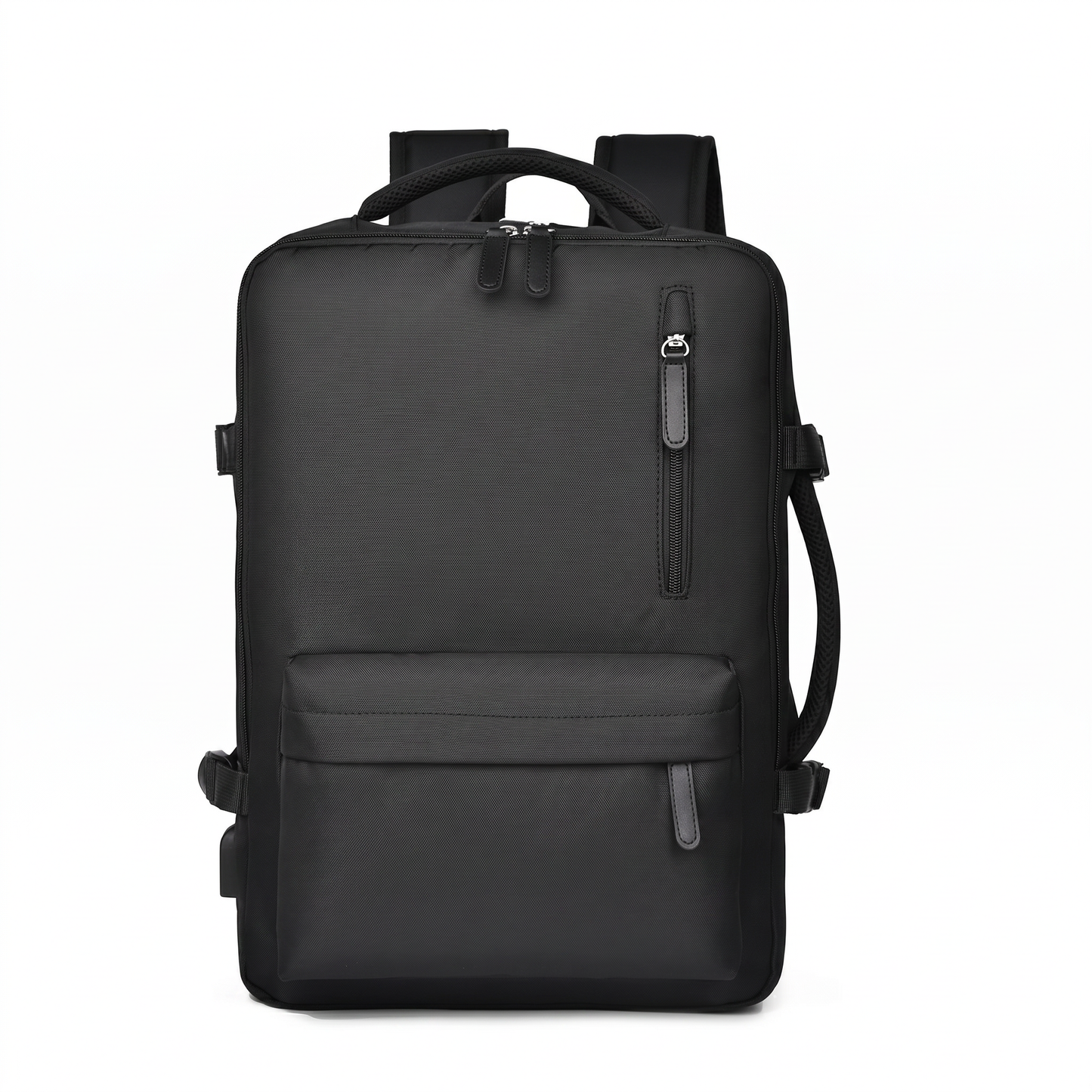 Schwarzer Kabinenrucksack – Frontansicht, Studiofoto