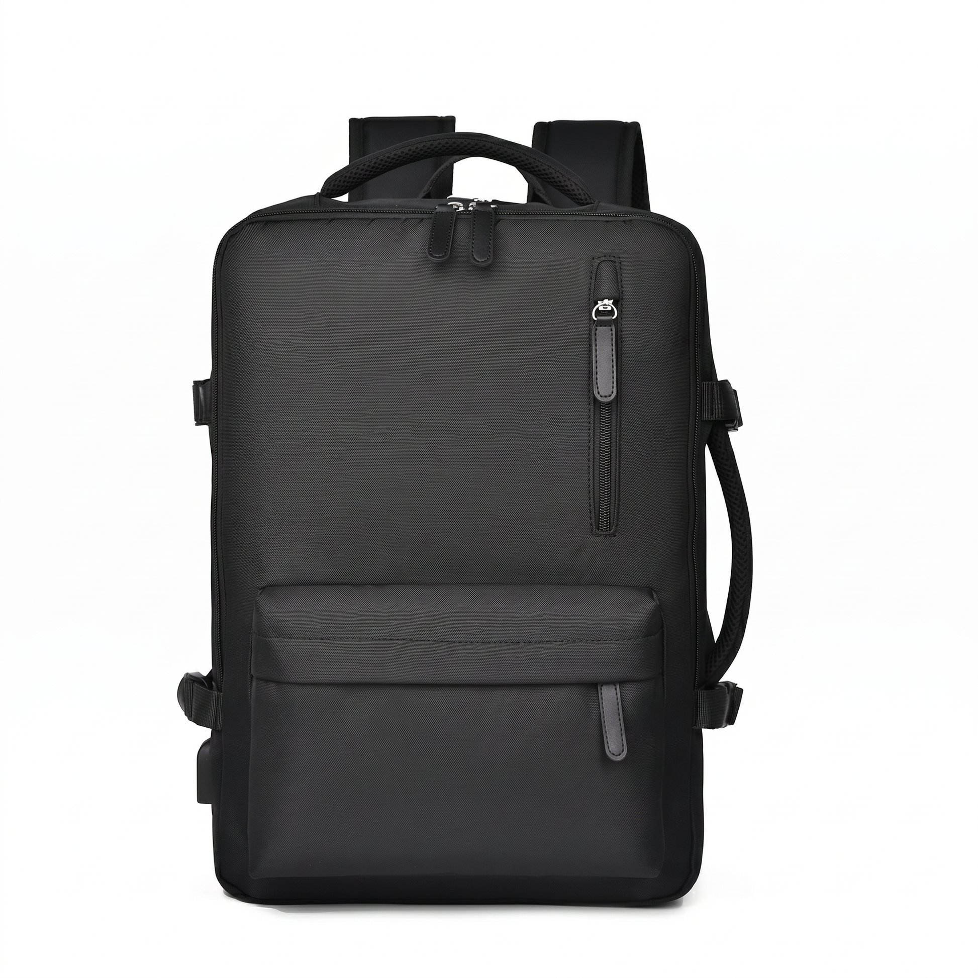 Schwarzer Kabinenrucksack – Frontansicht, Studiofoto
