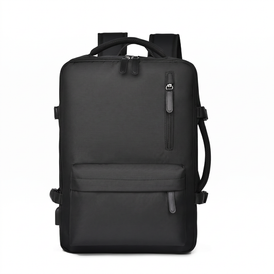 Schwarzer Kabinenrucksack – Frontansicht, Studiofoto