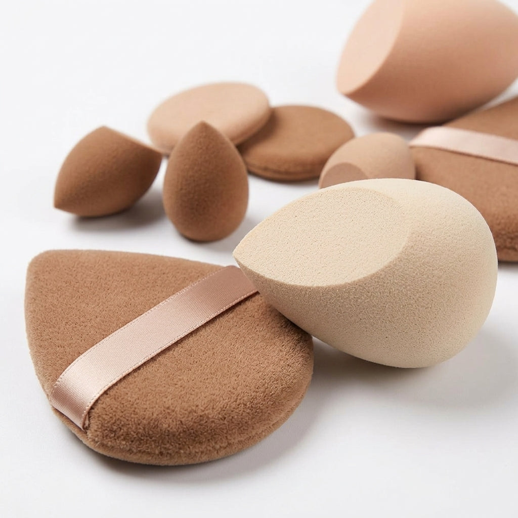 Make-up Schwaemmchen Set Braun Detail verschiedene Formen