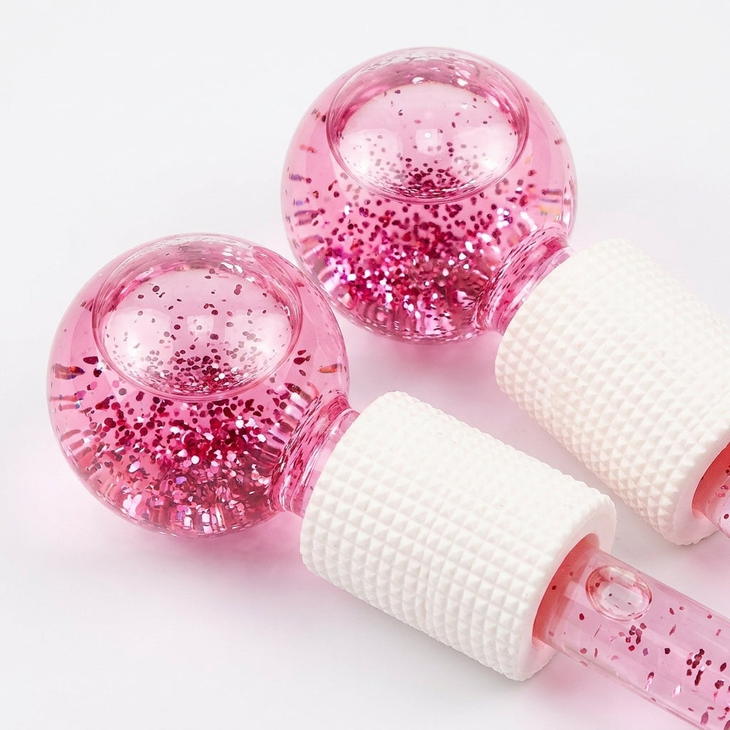 Gesichtsroller Kuehlbaelle Pink Detail Kugeln und Griffe
