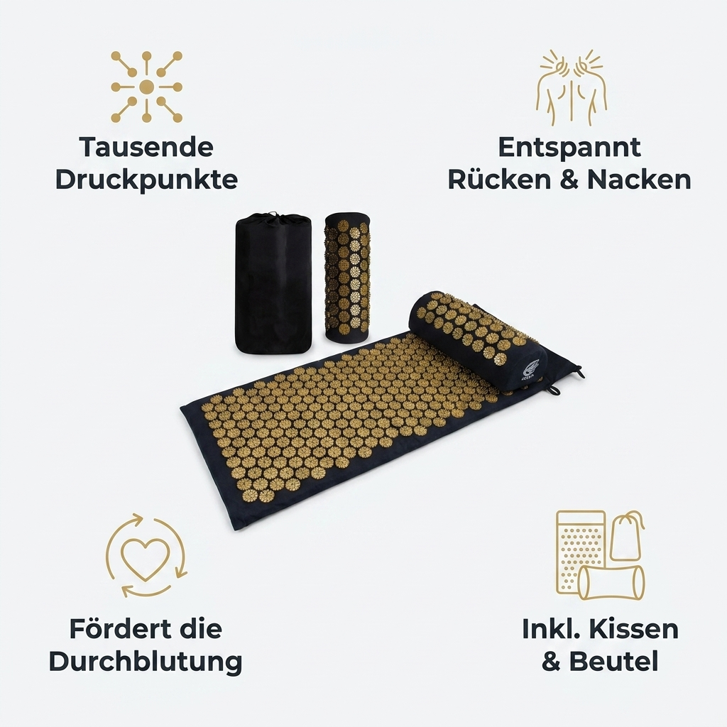 Akupressurmatte Vorteile Tausende Druckpunkte entspannt Ruecken und Nacken foerdert Durchblutung inkl Kissen und Beutel