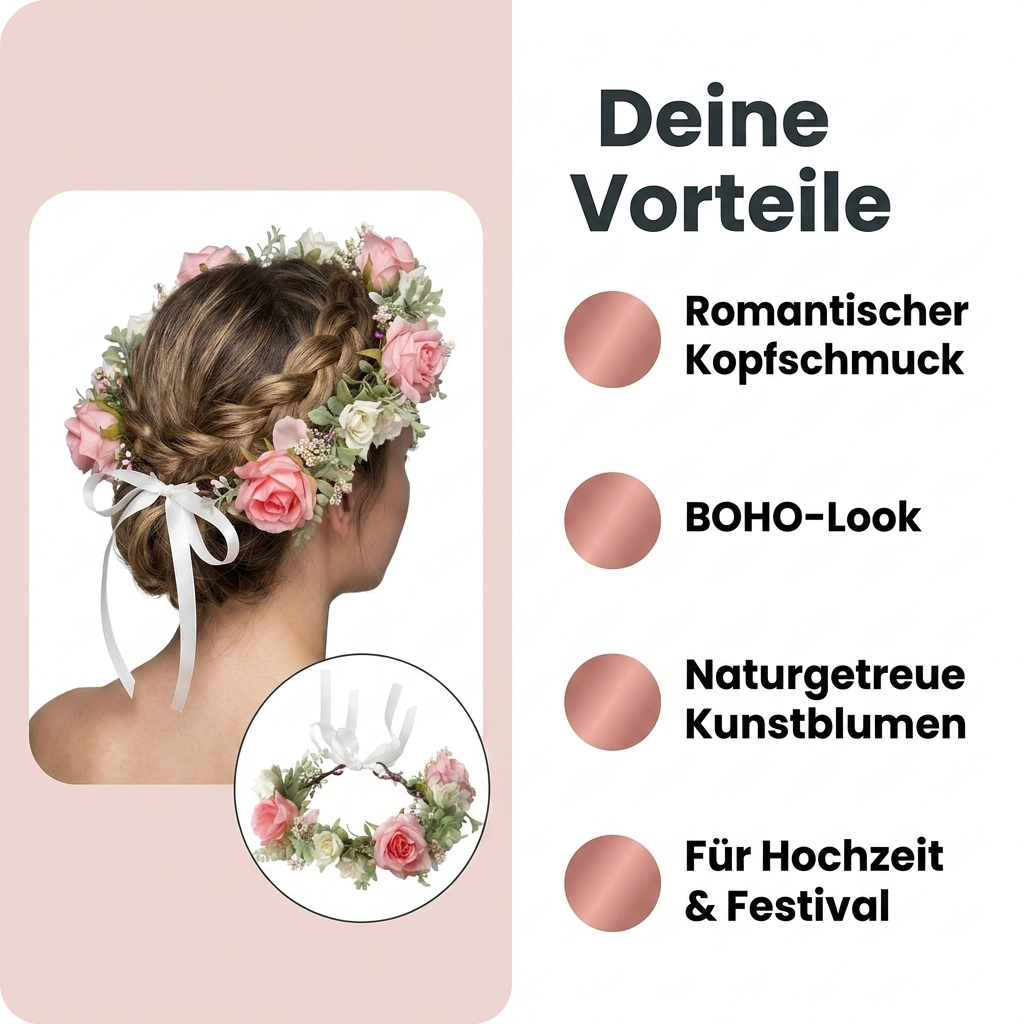 Blumenkranz BOHO W95 Vorteile romantischer Kopfschmuck naturgetreue Kunstblumen fuer Hochzeit und Festival