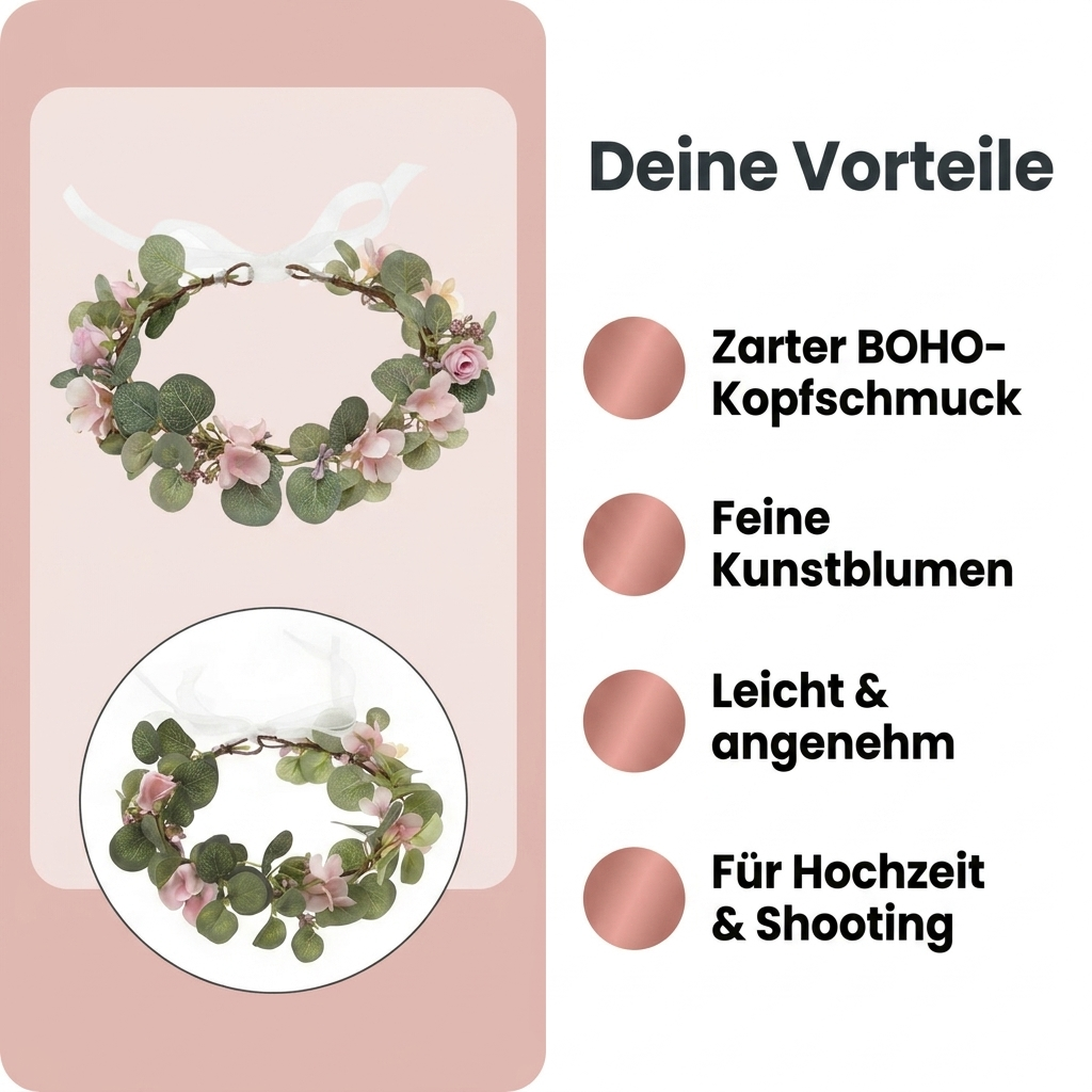 Blumenkranz BOHO W86 Vorteile zarter Kopfschmuck feine Kunstblumen leicht fuer Hochzeit und Shooting