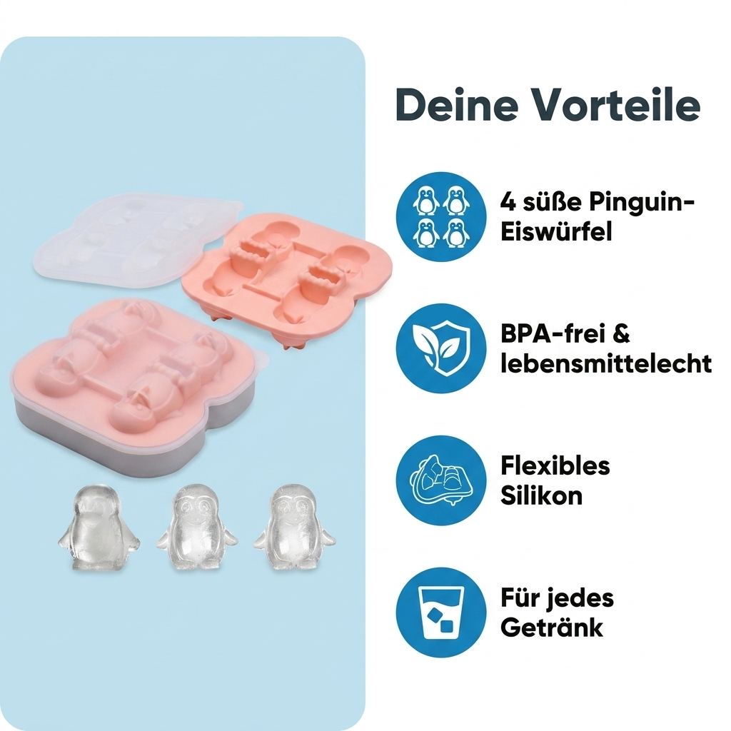 Silikon Eisformen Pinguine Vorteile 4 suesse Pinguin-Eiswuerfel BPA-frei flexibles Silikon fuer jedes Getraenk