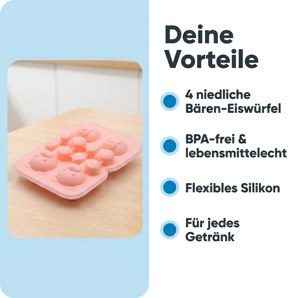 Silikon Eisformen Baeren Vorteile 4 niedliche Baeren-Eiswuerfel BPA-frei flexibles Silikon fuer jedes Getraenk