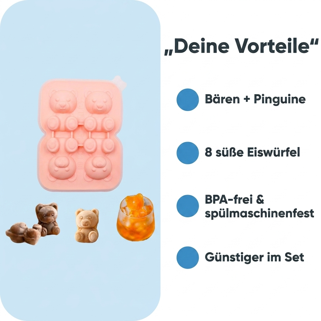 Silikon Eisformen Set Baeren und Pinguine Vorteile 8 suesse Eiswuerfel BPA-frei spuelmaschinenfest guenstiger im Set