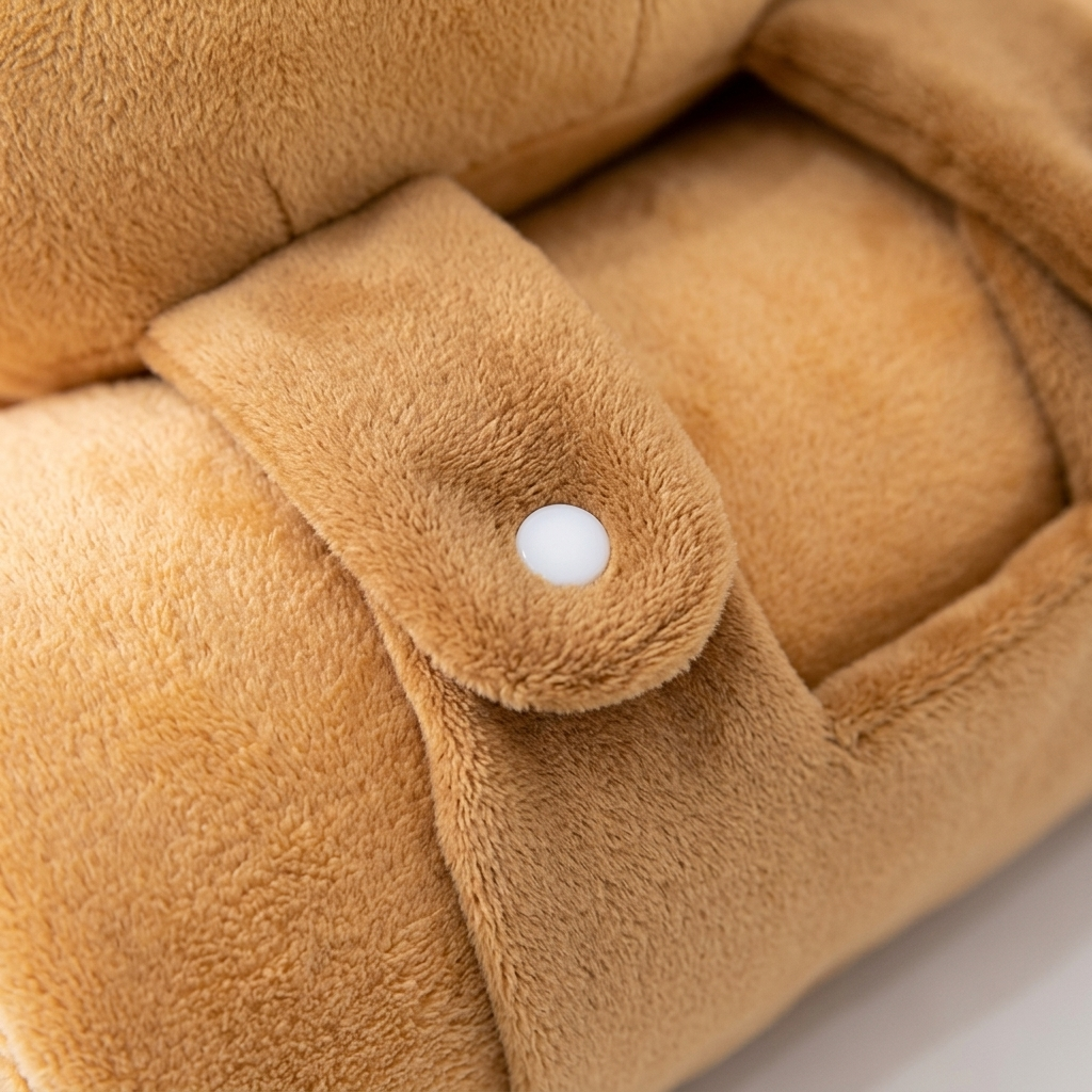Capybara Decke Detail weicher Tan Flanell mit weissem Knopf an der Arm-Lasche