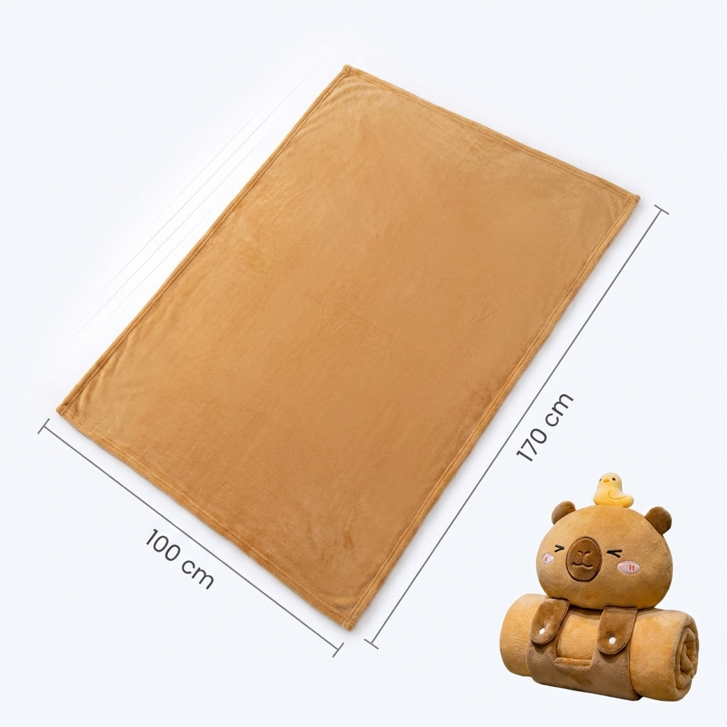Capybara Decke Groessenvergleich 100 x 170 cm ausgebreitet und gerollt