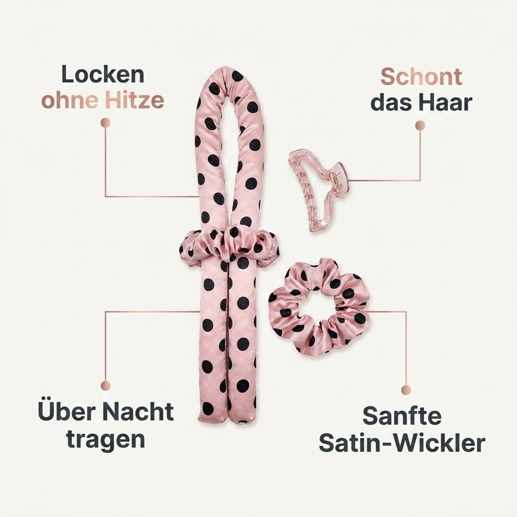 Hitzefreie Lockenwickler Nutzenbild Locken ohne Hitze schont das Haar ueber Nacht tragen sanfte Satin-Wickler