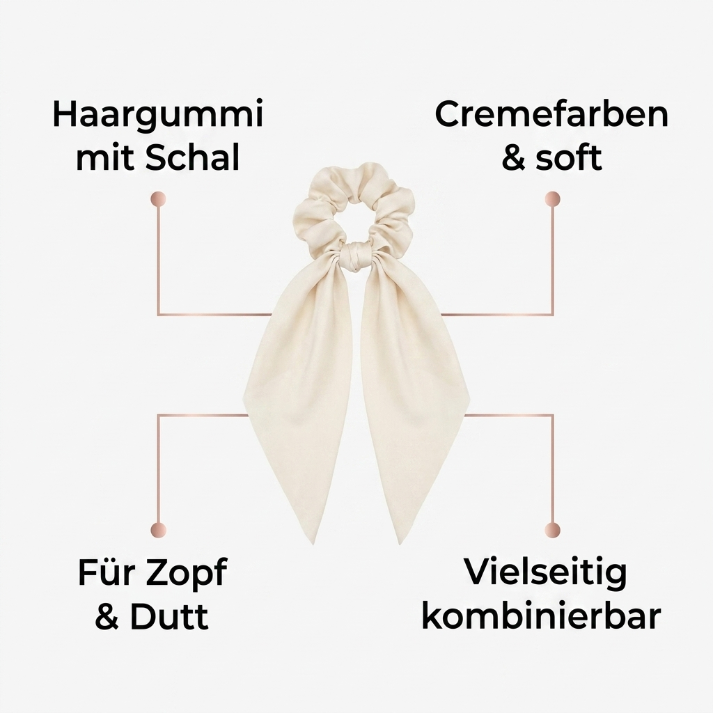 Haargummi mit Schal Creme Nutzenbild Haargummi mit Schal cremefarben soft fuer Zopf und Dutt vielseitig kombinierbar