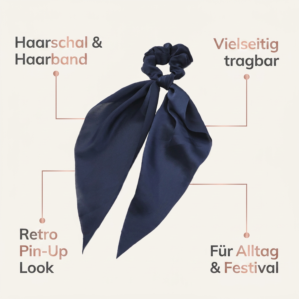 Haarschal navyblau Nutzenbild Haarschal und Haarband vielseitig tragbar Retro Pin-Up Look fuer Alltag und Festival