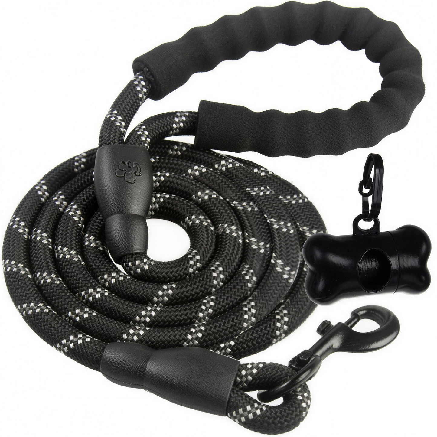 H-basics Schleppleine 5 m reflektierend schwarz mit Schaumstoffgriff und Metallkarabiner