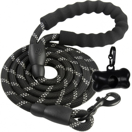 H-basics Schleppleine 5 m reflektierend schwarz mit Schaumstoffgriff und Metallkarabiner
