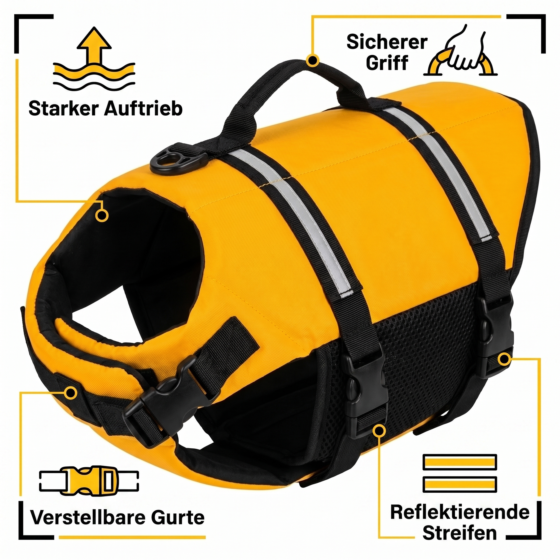 Vorteile: Auftrieb, Griff, reflektierend, verstellbar