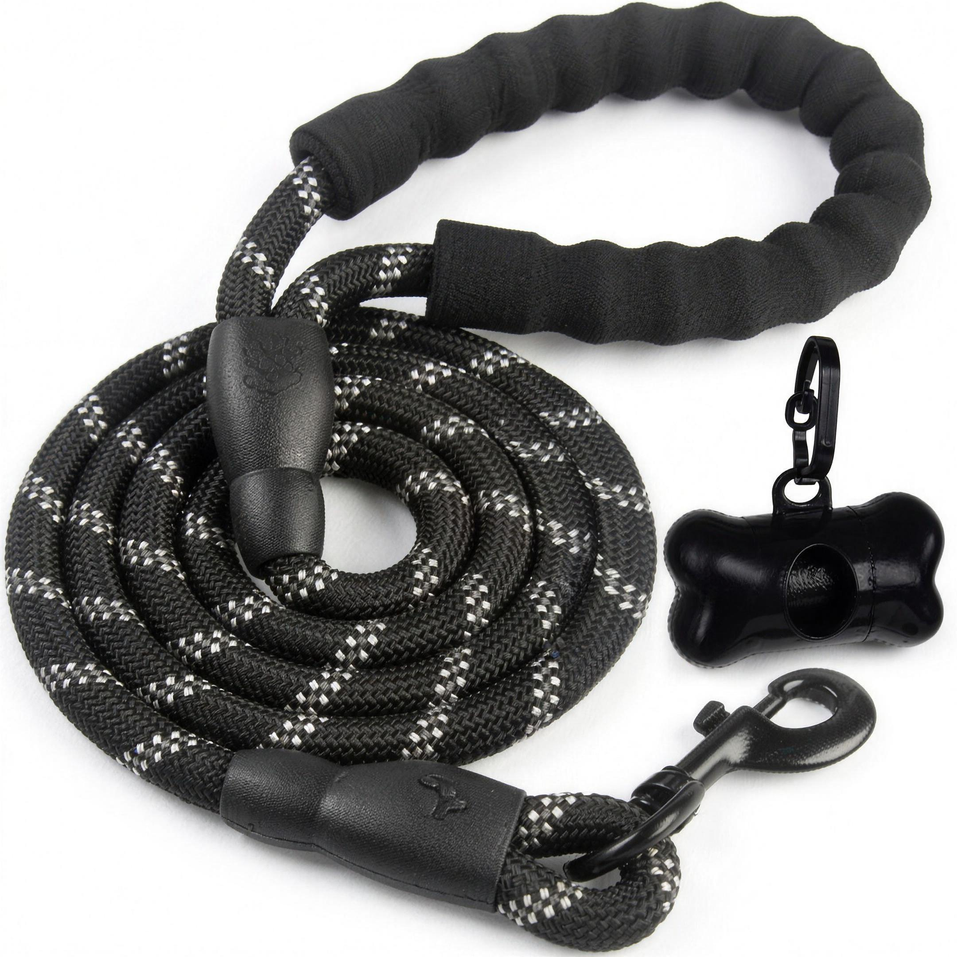 H-basics Trainingsleine 3 m reflektierend schwarz mit Schaumstoffgriff, Metallkarabiner und Kotbeutelspender