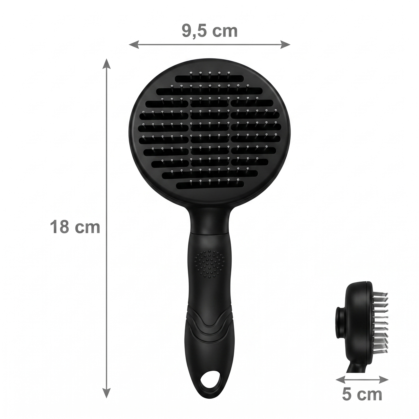 Maße der Fellbürste: 18 cm hoch, Bürstenkopf 9,5 cm, Tiefe 5 cm