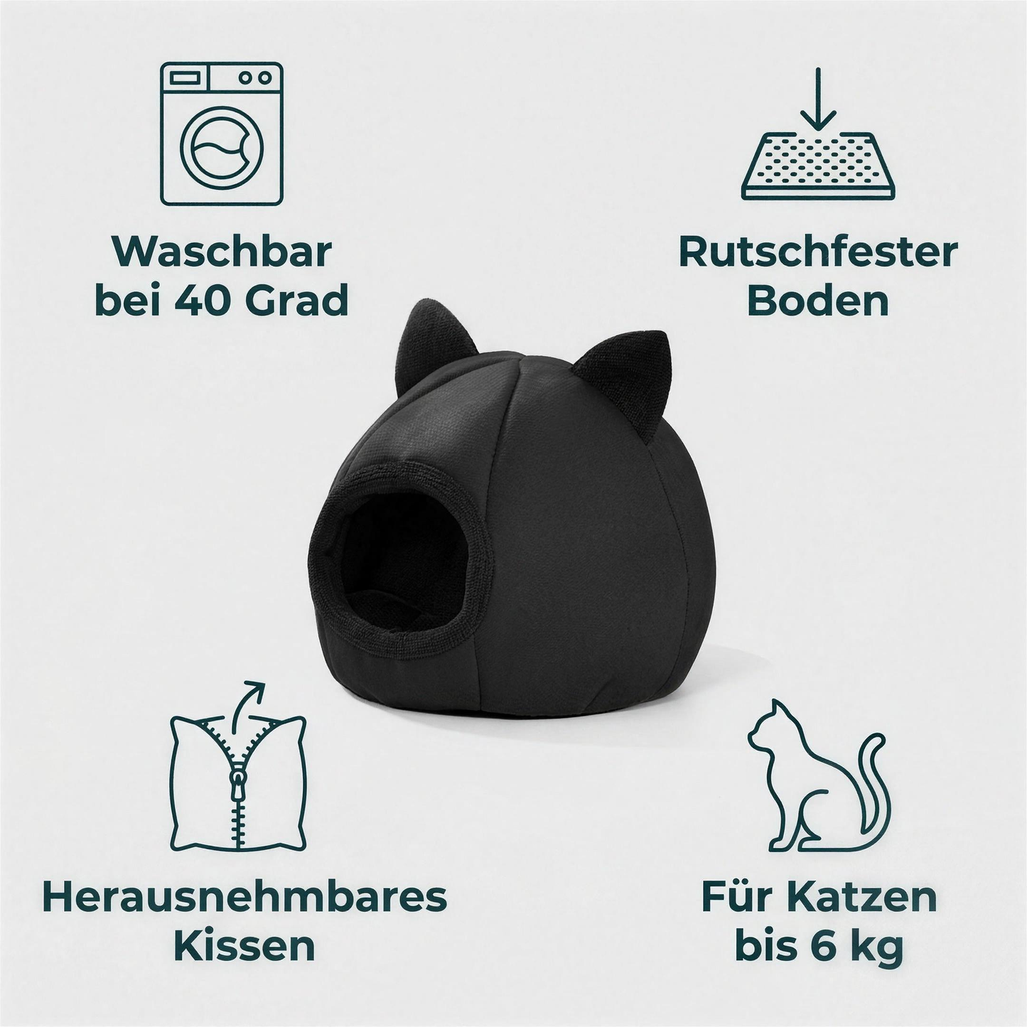 Vorteile: waschbar bei 40 Grad, rutschfester Boden, herausnehmbares Kissen, für Katzen bis 6 kg