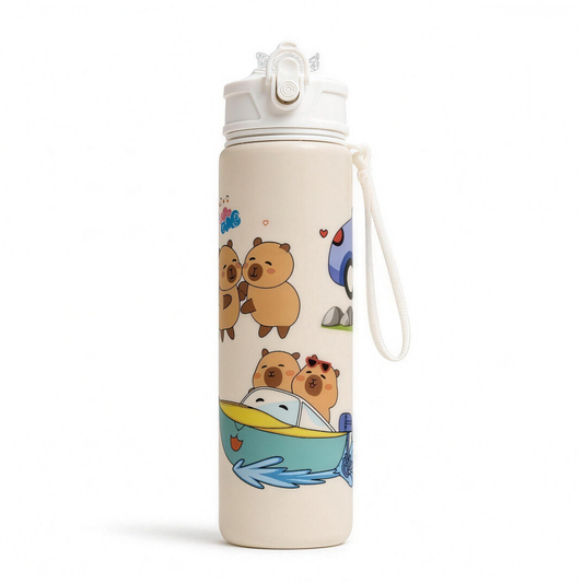 H-basics Trinkflasche 800 ml Capybara-Motiv mit Strohhalm