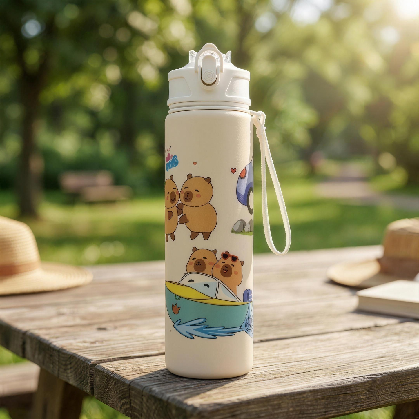 Capybara Trinkflasche unterwegs im Freien