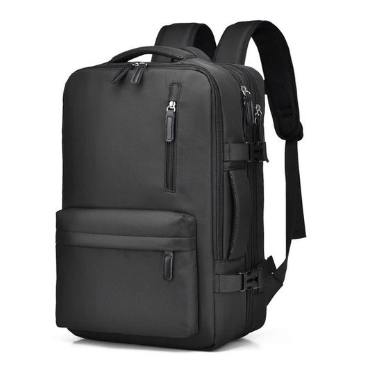 Schwarzer erweiterbarer Kabinenrucksack für Flugzeug und Reisen