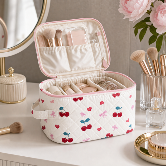 Kirsch Kosmetikkoffer geöffnet mit Beauty Zubehör