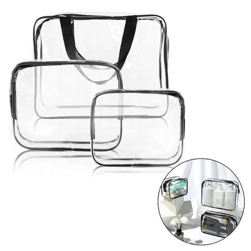 Kosmetiktaschen Set 3-teilig transparent Schwarz