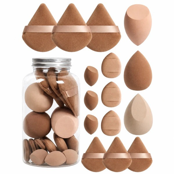 15-teiliges Make-up Schwämmchen Set in Braun und Creme