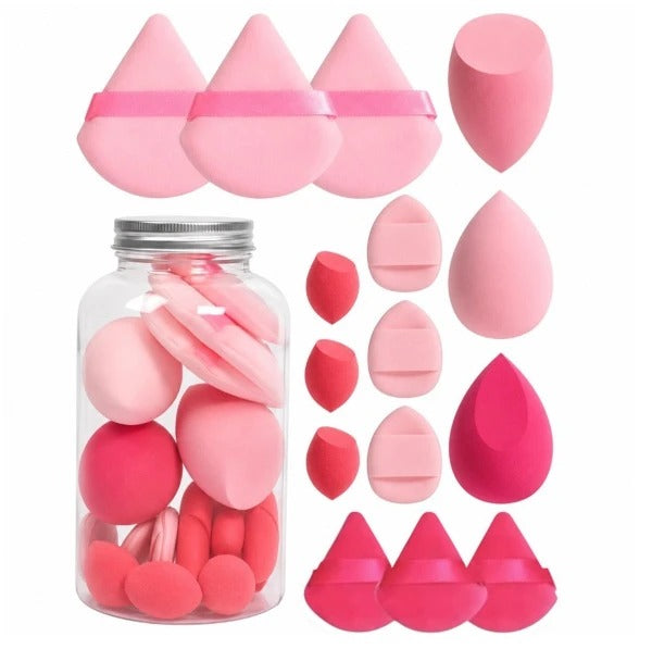 15-teiliges Make-up Schwämmchen Set in Pink Fuchsia und Creme