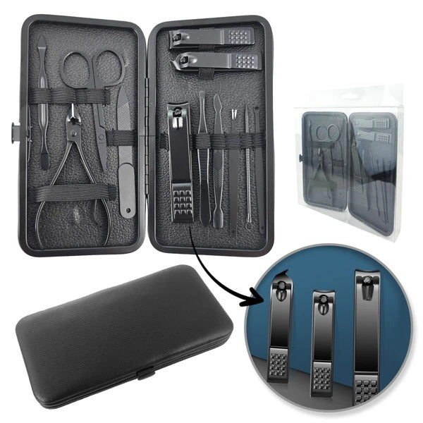 Schwarzes 12-in-1 Maniküre und Pediküre Set im Etui
