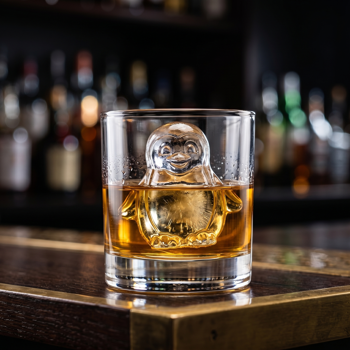 Pinguin Eiswürfel im Glas mit Drink