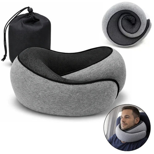 Reise Nackenkissen Memory Foam Grau mit Tasche