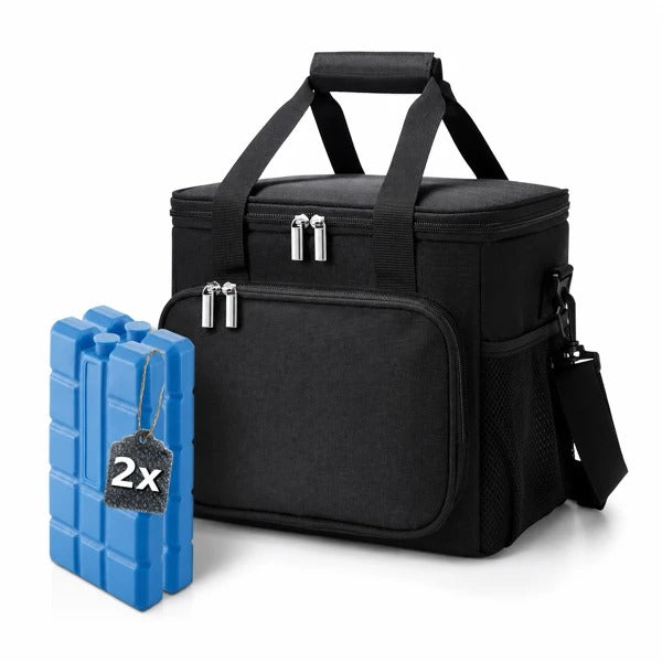 Schwarze Thermotasche Lunchbag 15 Liter mit zwei Kühlakkus